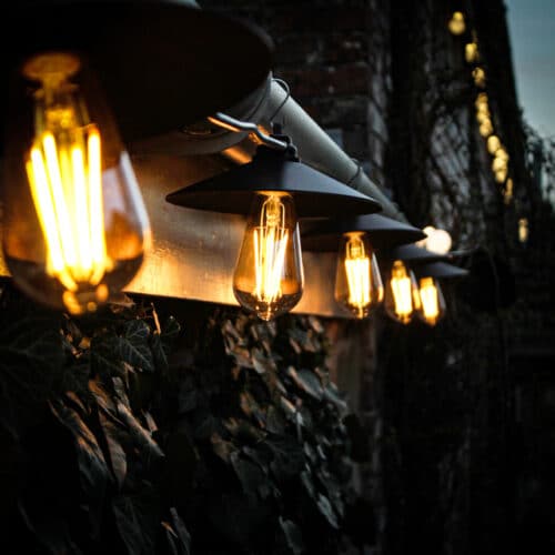 15M Black Festoon Lights with Shades - 750mm Spacing - 20 Bulbs