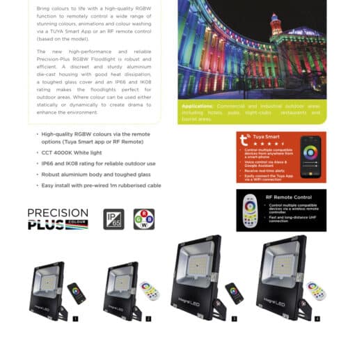 RGBW LED Flood Light 50W IP66 (Remote Control Or App Controllable)
