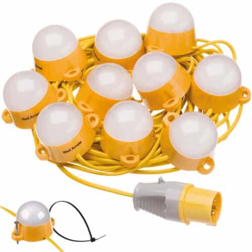 22M LED Festoon Kit IP44 50W 10 Lamps 6500K 110V Site Lighting