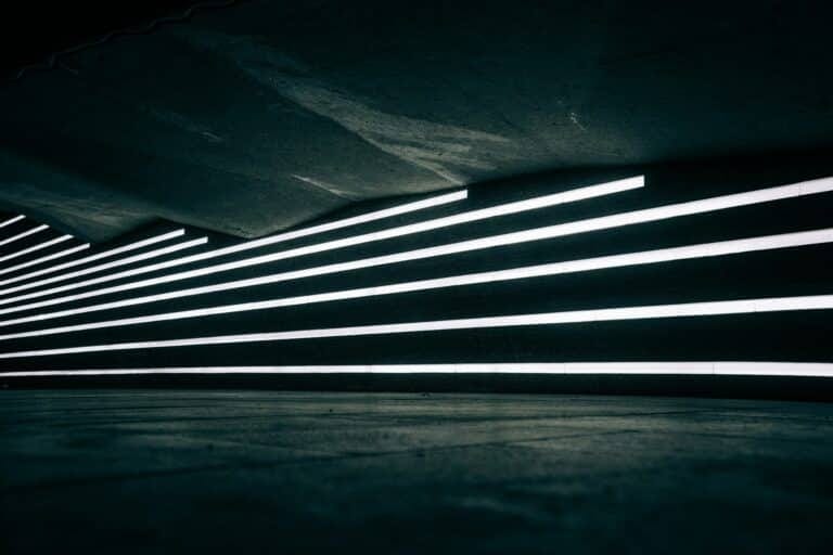 Linear LED strip lights on a dark interior wall